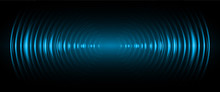 Sound Waves Oscillating Dark Blue Light, Abstract Technology Background. Vector.