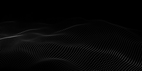Fototapete - Wave of particles. Abstract background with a dynamic wave. Big data. Vector illustration.