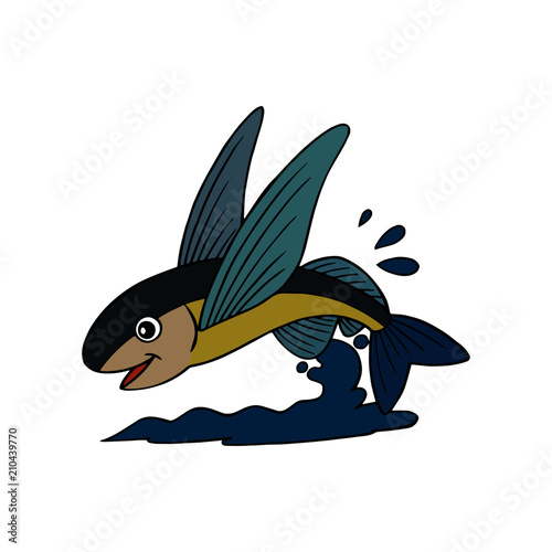 Cuadros en Lienzo Flying Fish cartoon illustration isolated on white background for children color
