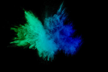 Wall Mural - color powder explosion cloud isolated on black background. freeze motion of color dust particles spl
