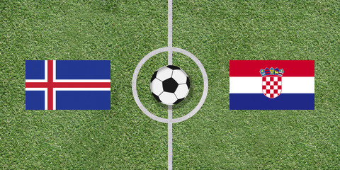 Iceland vs Croatia international soccer match flags on football field