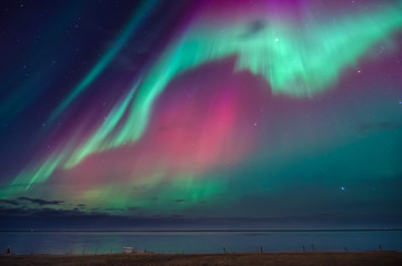 colorful northern lights over iceland sky