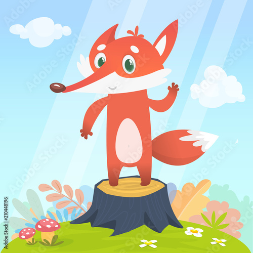 Happy cartoon fox character...