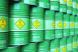 © Scanrail - Group of rows of green stacked biofuel drums in storage warehouse