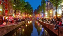 Hyperlapse Timelapse With Tourists In Amsterdam City Center Red Light District.