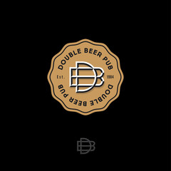 Poster - Double beer pub logo. Brewery emblem or sign. B and D combined letters on a gold badge. Vintage style. Monochrome option.