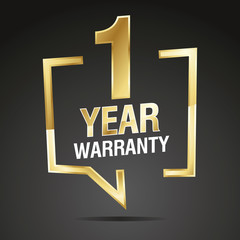 Wall Mural - 1 Year Warranty in speech brackets gold black sticker icon