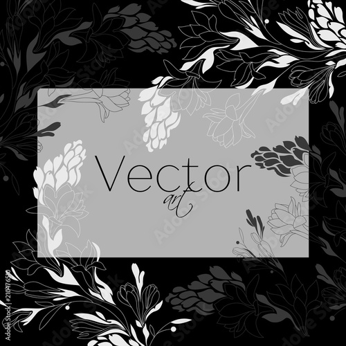 Template design, vector floral art, black and white