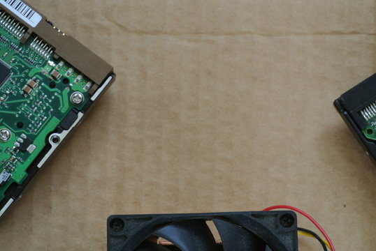 old computer parts, hard drive, graphics card