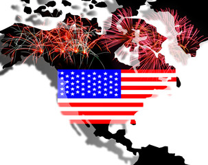 United States of America USA Flag with Fireworks Background For 4th of July