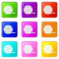 Poster - Film icons of 9 color set isolated vector illustration