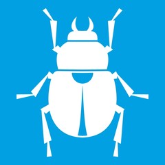 Canvas Print - Scarab icon white isolated on blue background vector illustration