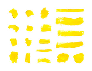 Wall Mural - Vector Yellow Paint Strokes Background, Blank Smears Set.