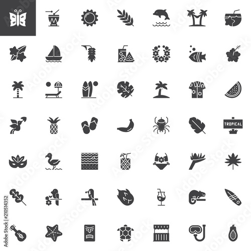 Foto Tropical vacation vector icons set, modern solid symbol collection, filled style pictogram pack Signs logo illustration
