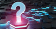 © sdecoret - Black blue pink question icon on hexagons background 3D rendering