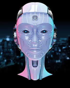Cyborg head artificial intelligence 3D rendering