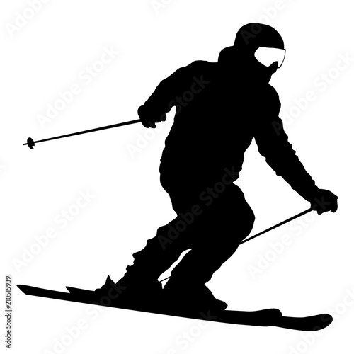 Cuadros en Lienzo Mountain skier speeding down slope sport silhouette