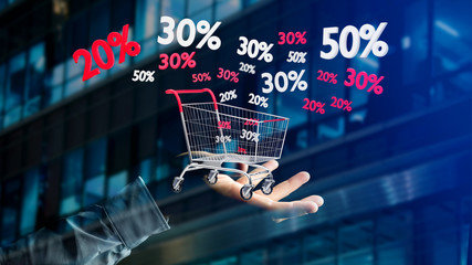 Poster - businessman holding a red and white trolley and sales discount - 3d render