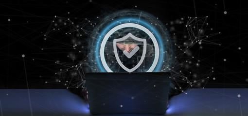 Poster - Hacker Man holding a padlock web security concept 3d rendering