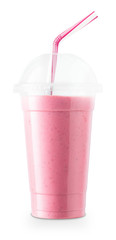 Wall Mural - strawberry smoothie in plastic glass