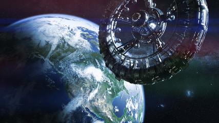 Wall Mural - space station in orbit of planet earth