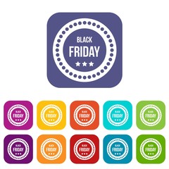 Poster - Black Friday sticker icons set vector illustration in flat style in colors red, blue, green, and other