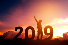Silhouette Young Man Happy For 2019 New Year
