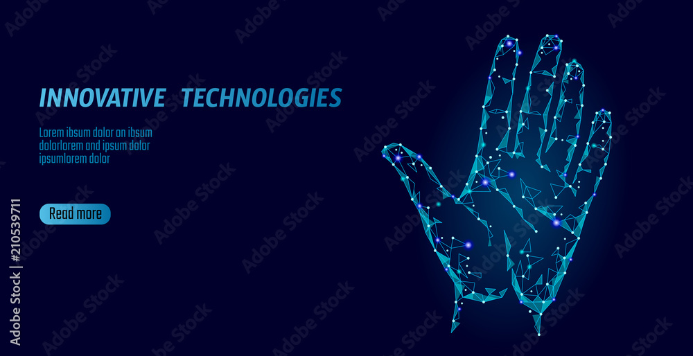 Low poly hand scan cyber security. Personal identification fingerprint ...