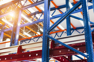 Large warehouse metal shelving.