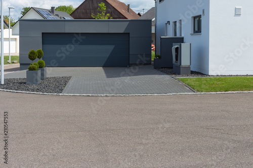 Modern Black Garage In Suburban Street Buy This Stock Photo And