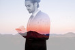 © rh2010 - Double exposure image with businessman and beautiful landscape view on the mountains during the sunset