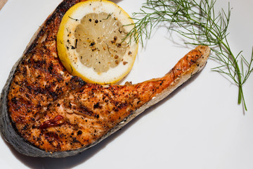 grilled salmon filet on barbecue - healthy food