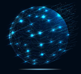 Global network connection. Abstract image of a starry sky or space, consisting of points, lines, and shapes in the form of planets, stars and the universe. Low poly vector