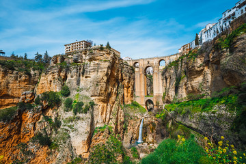 landscape with the Tajo Gorge and stone bridge, Ronda, Spain