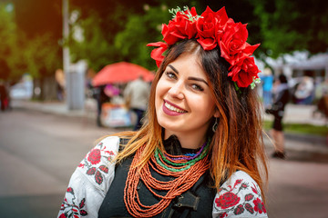 khmelnitsky, ukraine - may 19, 2016. a girl in traditional ukrainian clothes at the parade of vyshyv
