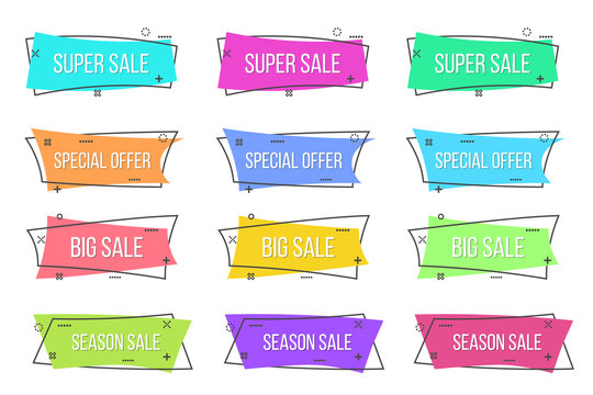 Creative vector illustration of promotion ribbon banner isolated on transparent background. Art design flat linear badge. Abstract concept scroll, price tag, sticker, sale poster graphic element