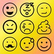 Vector icon set  about emoticon with 9 icons related to wink, expression, cat, cry and portrait