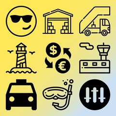 Vector icon set  about business with 9 icons related to car, waveform, color, commerce and express