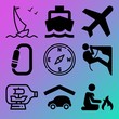 Vector icon set  about adventure with 9 icons related to beach, climbing, aircraft, family and navigation