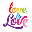 © Zsuzsanna - Love is love - LGBT pride slogan against homosexual discrimination. Modern calligraphy with rainbow colored characters. Good for scrap booking, posters, textiles, gifts, pride sets.