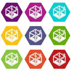 Poster - Three d printer icons 9 set coloful isolated on white for web