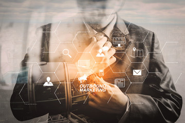 Poster - Double exposure of success businessman holding neck tie with London building,Bigben,front view,filter effect
