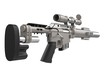 Silver metallic modern sniper rifle - back view