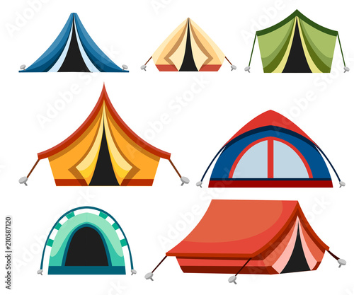 camping tent. Triangle and dome flat Camping vector icons of camp tent in