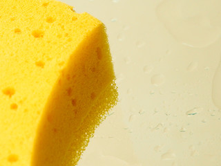 Background from a yellow household sponge. Close up.