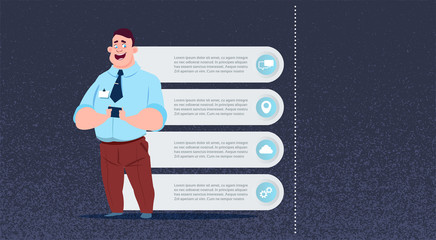 Poster - Business man infographics set copy space for presentation meeting seminar concept flat vector illustration