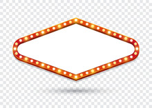 Electric Bulbs Billboard. Empty Rhombus Retro Light Frames For Text. Vector Illustration