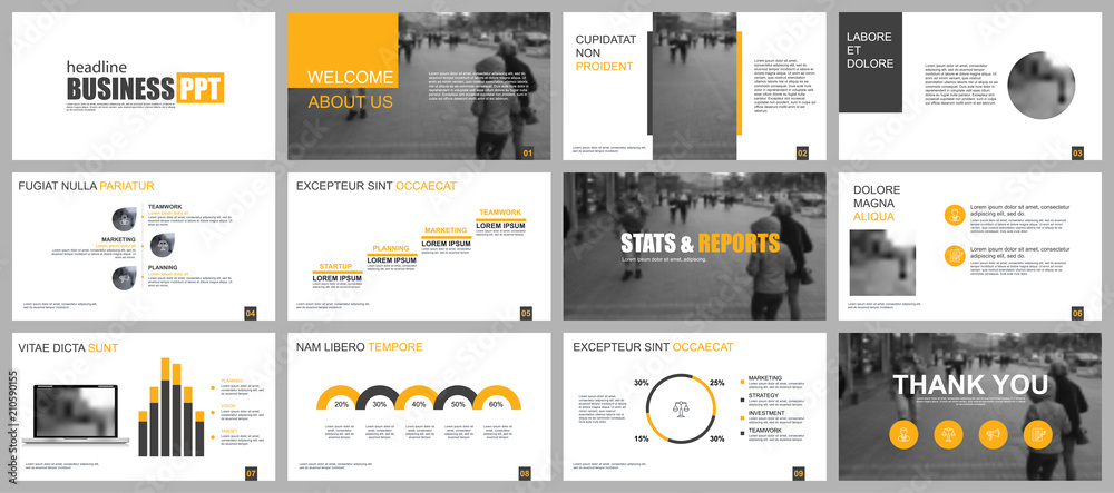 Yellow and black business presentation slides templates from infographic elements. Can be used for presentation template, flyer and leaflet, brochure, marketing, advertising, annual report, banner. - obrazy, fototapety, plakaty 