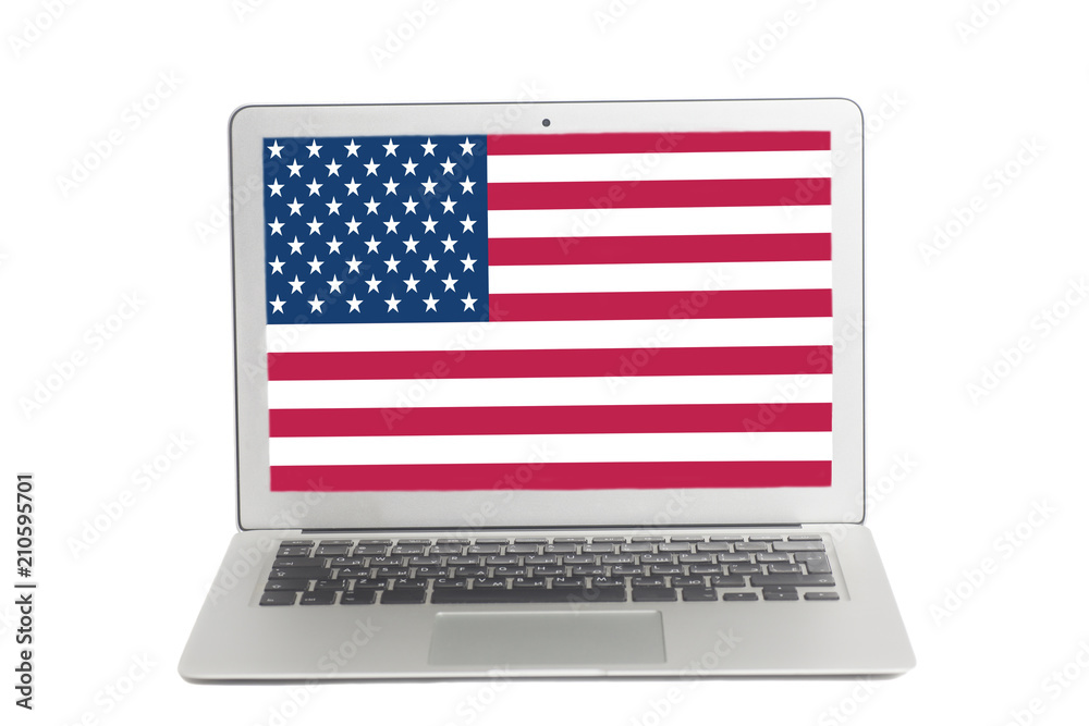 Laptop with USA flag on screen Stock Photo | Adobe Stock