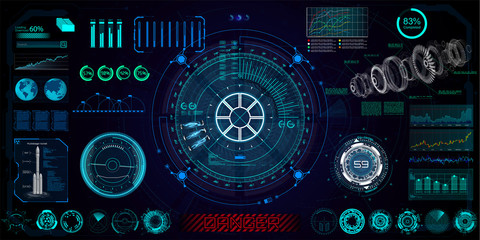 Wall Mural - Futuristic concept HUD, GUI style. Screen ( Dashboard, Futuristic Circle, Space Elements, Infographics) Vector Elements Set for HUD Sci Fi Interfaces. Hi tech future design. Sky fi for VR and App.